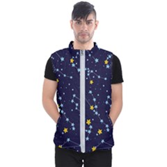 Seamless pattern with cartoon zodiac constellations starry sky Men s Puffer Vest