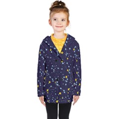 Seamless pattern with cartoon zodiac constellations starry sky Kids  Double Breasted Button Coat