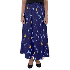 Seamless pattern with cartoon zodiac constellations starry sky Flared Maxi Skirt