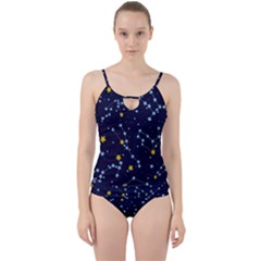 Seamless pattern with cartoon zodiac constellations starry sky Cut Out Top Tankini Set