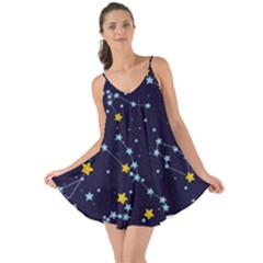 Seamless pattern with cartoon zodiac constellations starry sky Love the Sun Cover Up