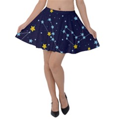 Seamless pattern with cartoon zodiac constellations starry sky Velvet Skater Skirt