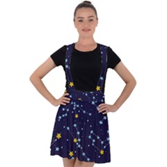 Seamless pattern with cartoon zodiac constellations starry sky Velvet Suspender Skater Skirt