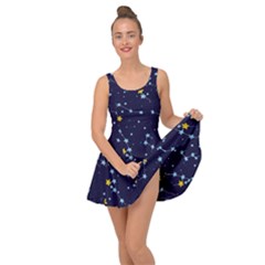 Seamless pattern with cartoon zodiac constellations starry sky Inside Out Casual Dress