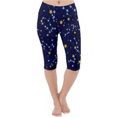 Seamless Pattern With Cartoon Zodiac Constellations Starry Sky Lightweight Velour Cropped Yoga Leggings