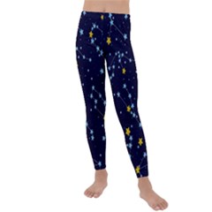 Seamless pattern with cartoon zodiac constellations starry sky Kids  Lightweight Velour Leggings