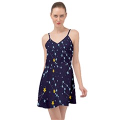 Seamless pattern with cartoon zodiac constellations starry sky Summer Time Chiffon Dress