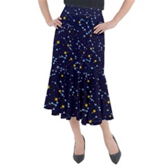 Seamless pattern with cartoon zodiac constellations starry sky Midi Mermaid Skirt