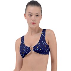 Seamless pattern with cartoon zodiac constellations starry sky Ring Detail Bikini Top