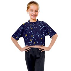 Seamless pattern with cartoon zodiac constellations starry sky Kids Mock Neck Tee