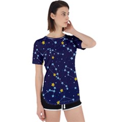 Seamless pattern with cartoon zodiac constellations starry sky Perpetual Short Sleeve T-Shirt