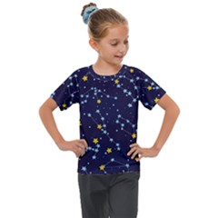 Seamless pattern with cartoon zodiac constellations starry sky Kids  Mesh Piece Tee