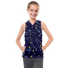 Seamless pattern with cartoon zodiac constellations starry sky Kids  Sleeveless Hoodie