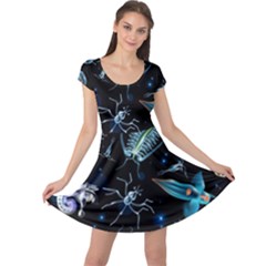 Colorful Abstract Pattern Consisting Glowing Lights Luminescent Images Marine Plankton Dark Background Cap Sleeve Dress by BangZart