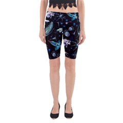 Colorful Abstract Pattern Consisting Glowing Lights Luminescent Images Marine Plankton Dark Background Yoga Cropped Leggings