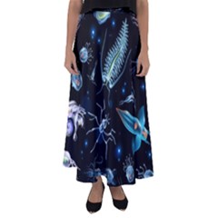 Colorful Abstract Pattern Consisting Glowing Lights Luminescent Images Marine Plankton Dark Background Flared Maxi Skirt