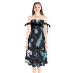 Colorful Abstract Pattern Consisting Glowing Lights Luminescent Images Marine Plankton Dark Background Shoulder Tie Bardot Midi Dress
