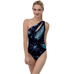 Colorful Abstract Pattern Consisting Glowing Lights Luminescent Images Marine Plankton Dark Background To One Side Swimsuit by BangZart