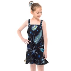 Colorful Abstract Pattern Consisting Glowing Lights Luminescent Images Marine Plankton Dark Background Kids  Overall Dress