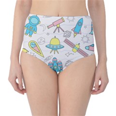 Cute Seamless Pattern With Space Classic High-waist Bikini Bottoms