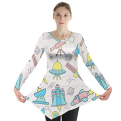 Cute Seamless Pattern With Space Long Sleeve Tunic 
