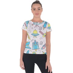 Cute Seamless Pattern With Space Short Sleeve Sports Top 