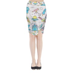 Cute Seamless Pattern With Space Midi Wrap Pencil Skirt