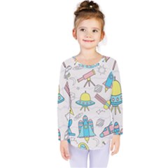 Cute Seamless Pattern With Space Kids  Long Sleeve Tee