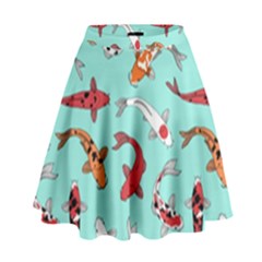 Pattern With Koi Fishes High Waist Skirt