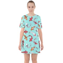 Pattern With Koi Fishes Sixties Short Sleeve Mini Dress