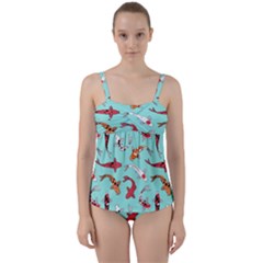 Pattern With Koi Fishes Twist Front Tankini Set