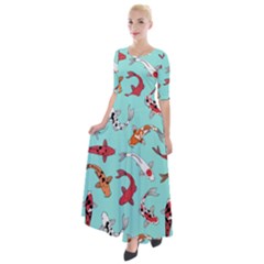 Pattern With Koi Fishes Half Sleeves Maxi Dress