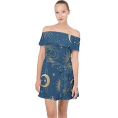 Seamless Galaxy Pattern Off Shoulder Chiffon Dress