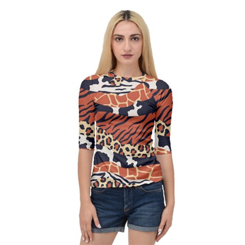 Mixed Animal Skin Print Safari Textures Mix Leopard Zebra Tiger Skins Patterns Luxury Animals Texture Quarter Sleeve Raglan Tee by BangZart