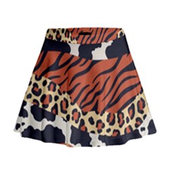 Mixed Animal Skin Print Safari Textures Mix Leopard Zebra Tiger Skins Patterns Luxury Animals Texture Mini Flare Skirt