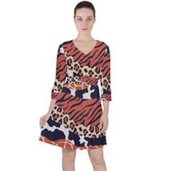 Mixed Animal Skin Print Safari Textures Mix Leopard Zebra Tiger Skins Patterns Luxury Animals Texture Ruffle Dress by BangZart