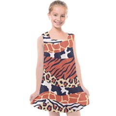 Mixed Animal Skin Print Safari Textures Mix Leopard Zebra Tiger Skins Patterns Luxury Animals Texture Kids  Cross Back Dress