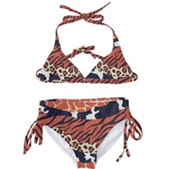 Mixed Animal Skin Print Safari Textures Mix Leopard Zebra Tiger Skins Patterns Luxury Animals Texture Kids  Classic Bikini Set