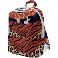 Mixed Animal Skin Print Safari Textures Mix Leopard Zebra Tiger Skins Patterns Luxury Animals Texture Zip Up Backpack by BangZart