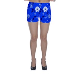 Blooming Seamless Pattern Blue Colors Skinny Shorts