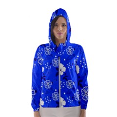 Blooming Seamless Pattern Blue Colors Women s Hooded Windbreaker by BangZart