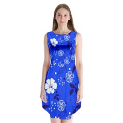 Blooming Seamless Pattern Blue Colors Sleeveless Chiffon Dress  