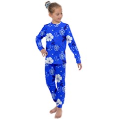 Blooming Seamless Pattern Blue Colors Kids  Long Sleeve Set 