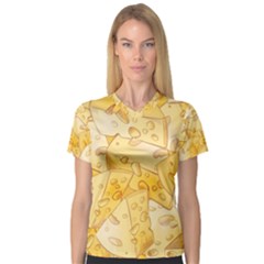 Cheese Slices Seamless Pattern Cartoon Style V-neck Sport Mesh Tee