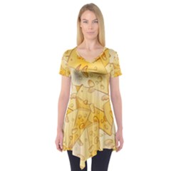 Cheese Slices Seamless Pattern Cartoon Style Short Sleeve Tunic  by BangZart