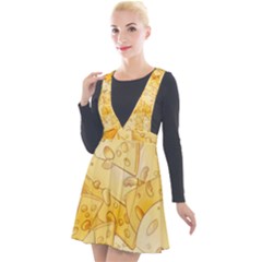 Cheese Slices Seamless Pattern Cartoon Style Plunge Pinafore Velour Dress