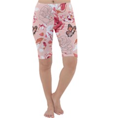 Beautiful Seamless Spring Pattern With Roses Peony Orchid Succulents Cropped Leggings 