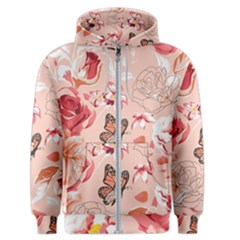 Beautiful Seamless Spring Pattern With Roses Peony Orchid Succulents Men s Zipper Hoodie