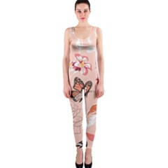 Beautiful Seamless Spring Pattern With Roses Peony Orchid Succulents One Piece Catsuit
