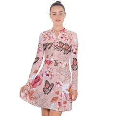 Beautiful Seamless Spring Pattern With Roses Peony Orchid Succulents Long Sleeve Panel Dress by BangZart